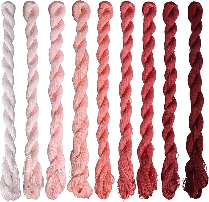 Natural 100% Silk Thread, Handmade Embroidery Thread Silk Floss 9 Colors 110m Each (48)