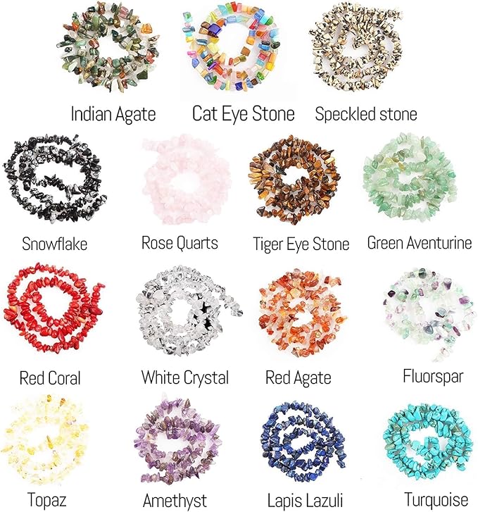 500pcs Natural Chip Stone Beads Multicolor 5mm to 8mm Irregular Gemstone Healing Crystal Loose Rocks Bead Hole Drilled DIY for Bracelet Necklace Earrings Jewelry Valentine's Day Making Craft