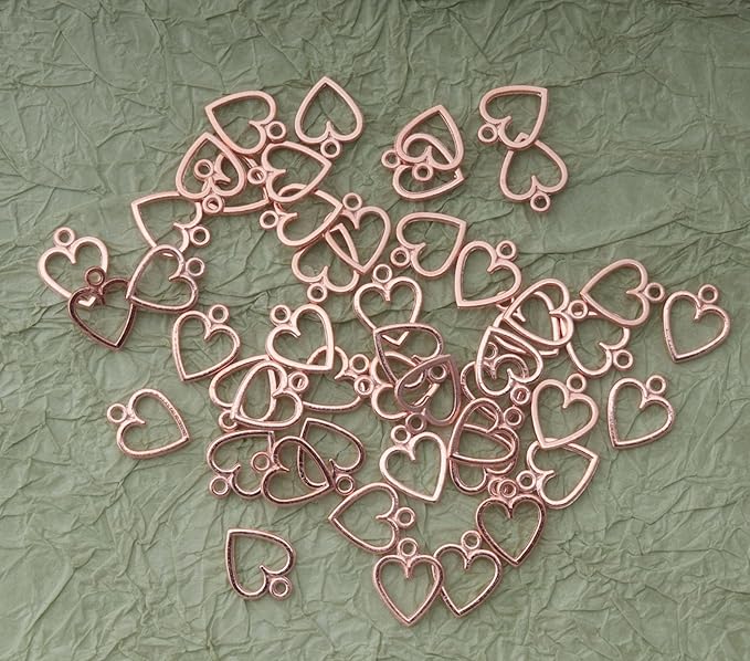 Ruwado 50 pcs Hollow Heart Jewelry Making Kits for Jewelry Making Small 1.5 x 1.2 cm Cute Accessories for DIY Crafting Project Christmas Tree Décor Necklace Bracelet Keychain Earring (Rose Gold)