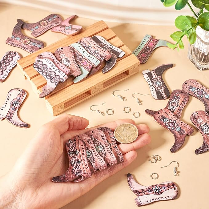 Beadthoven Earrings Making Kit Cowboy Boots Wood Earring Dangle Charms 22pcs Western Cowboy Boot Pendants Assorted Wood Pendants with Earring Hooks Jump Rings for DIY Earrings Jewelry Making Supplies
