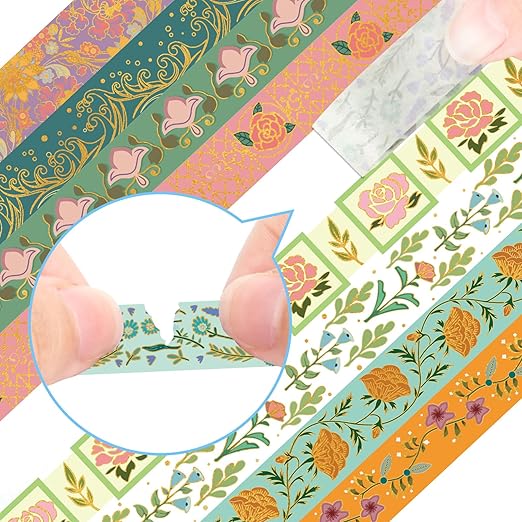 Gold Foil Floral Decorative Tape Set 20 Rolls Retro Washi Tape Aesthetic DIY Art Masking Tape for Kids Craft Notebook Planner Book Scrapbooking & Stamping Supplies Gift Wrapping