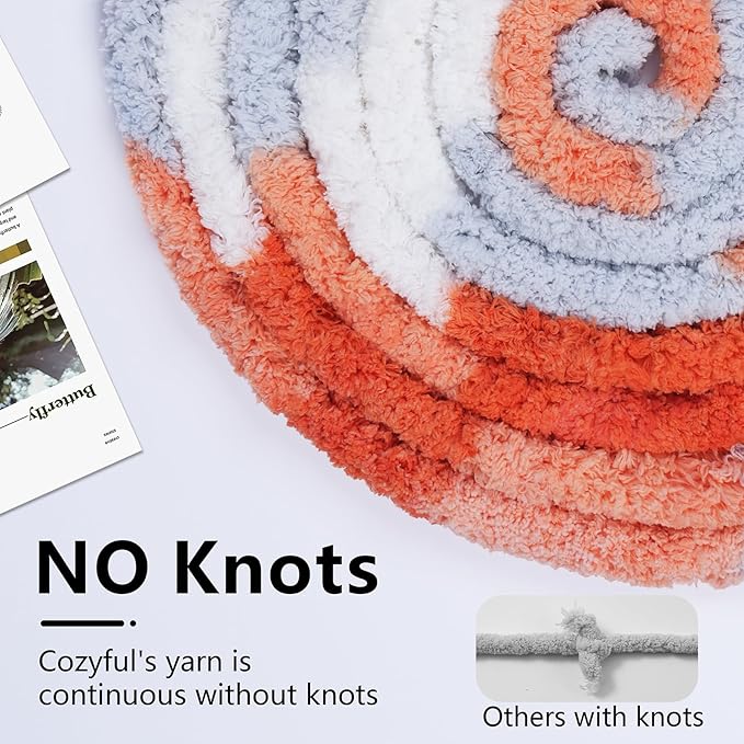Chunky Yarn for Hand Knitting - #10 Chunky Chenille Blanket Yarn, Jumbo Big Thick Chunky Yarns for Crocheting, Tie Dye Bulky Knit Yarns, 8 Skein (25 yds 8 oz Each Skein), Multi Orange&Grey