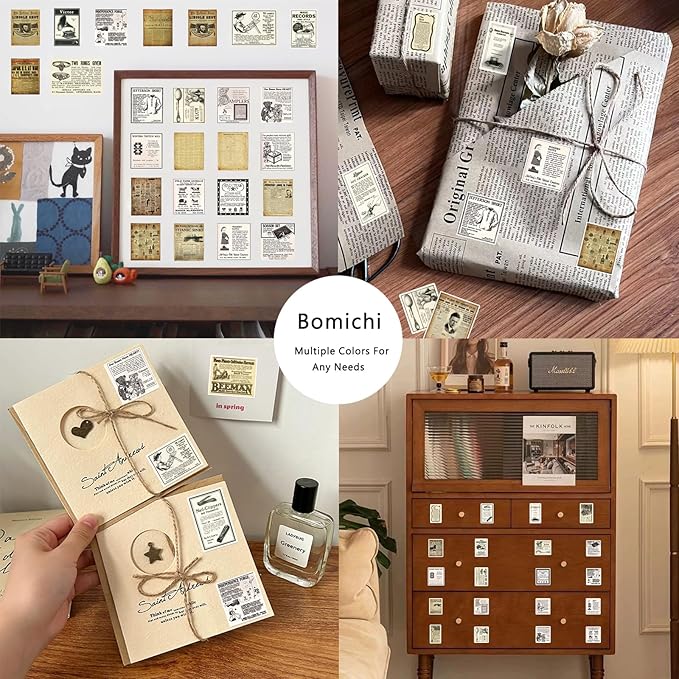 Vintage Stickers for Scrapbooking, Retro Newspaper Stickers for Journaling, Decorative Stickers Aesthetic Vinyl Stickers for Junk Journal Diaries Collage DIY Crafts