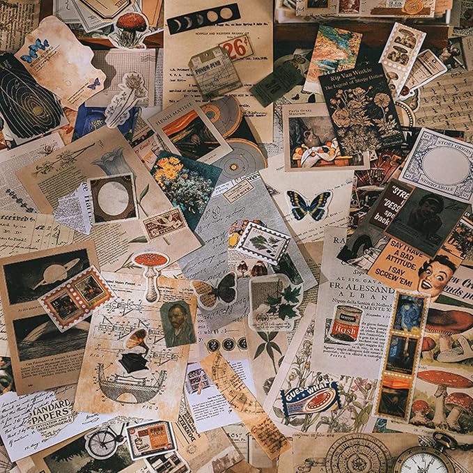 Scrapbook Supplies Pack (400 Pieces) for Art Journaling Bullet Junk Journal Supplies Planners DIY Vintage Stickers Craft Kits Notebook Collage Album Aesthetic Picture Frames (Nature&Art)