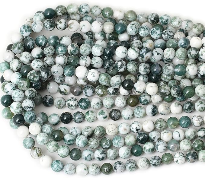8mm 45PCS Natural Tree Agate Round Loose Beads for Jewelry Making 1 Strand 15"
