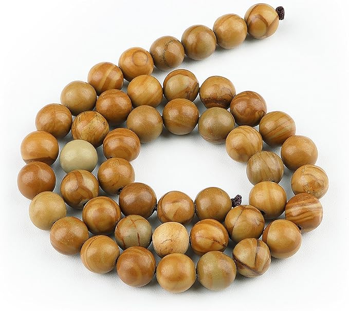 Natural Stone Beads Gemstone Beads for Jewelry Making - 10mm Wood Grain Stone Beads for Bracelets, Semi Precious Round Japser Beads(34-37pcs, 10mm, Wood Grain Stone)