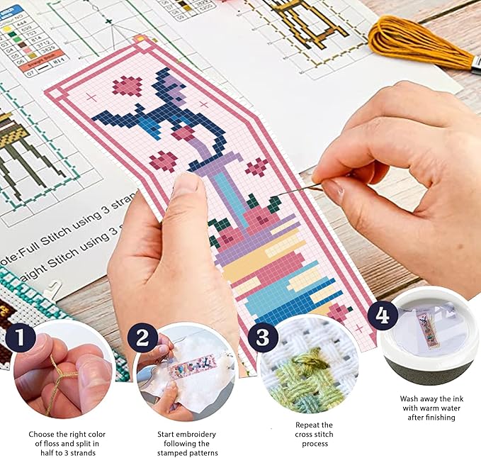 FREEBLOSS 6pcs Cross Stitch Bookmark Kit for Adult Beginners Stamped Tarot Pattern Cross Stitch Kits Embroidery Bookmarks Craft Kit with Instructions for Gift 11CT 8"x2.4"