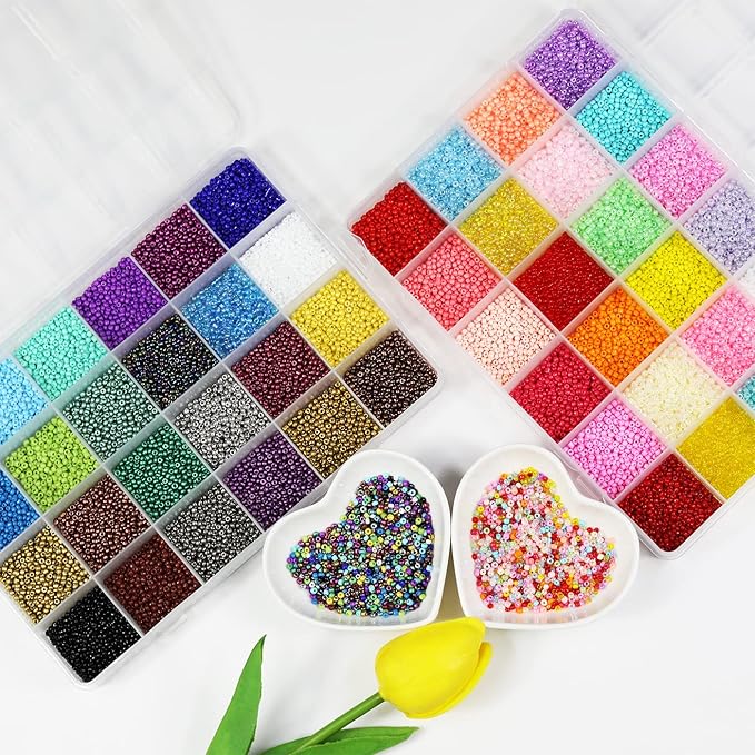 38500 Pcs 2mm Glass Seed Beads Jewelry Making Kit - 260 Alphabet Letter Beads, 48 Colors | Complete DIY Set with Elastic String, Charms & Jump Rings for Bracelets, Crafts & Handmade Art
