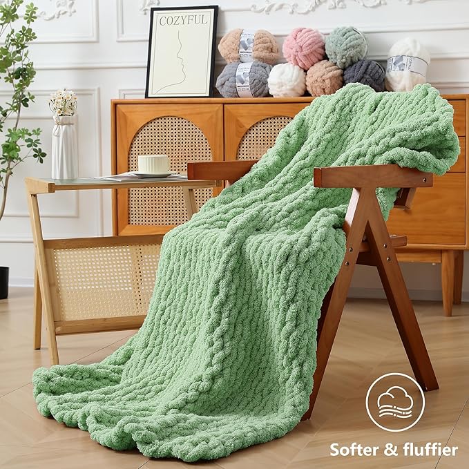 Chunky Yarn for Hand Knitting - #10 Chunky Chenille Yarn, Jumbo Big Thick Chunky Yarns for Crocheting, Super Bulky Chunky Knit Blanket Yarns, 8 Skein (25 yds 8 oz Each Skein), Soft Sage Green