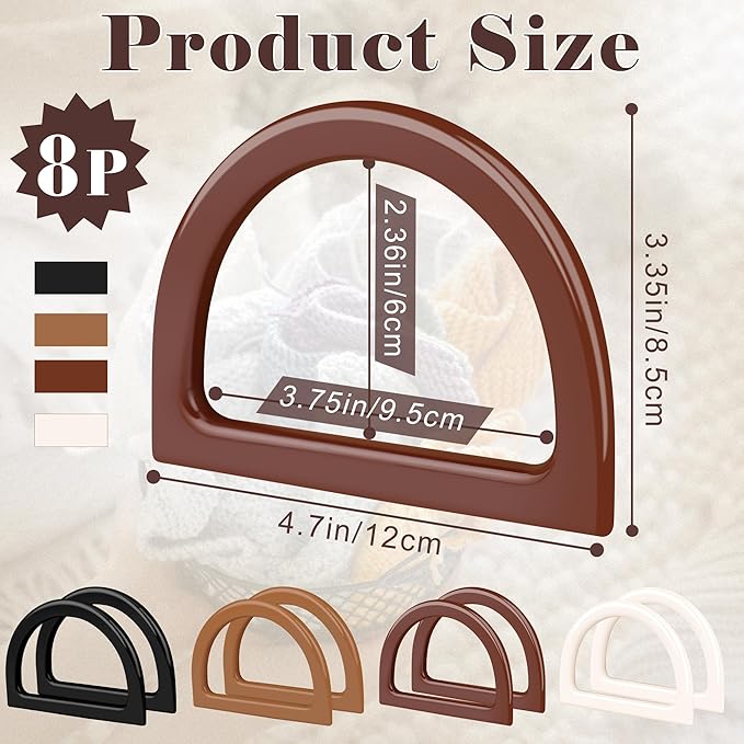 Coitak 4+8 PCS Bag Bases for Crochet with D Shape Purse Handles for Bag Making, 2 PCS Crochet Hooks, 4 Colors Leather Purse Bottoms for Crocheting DIY