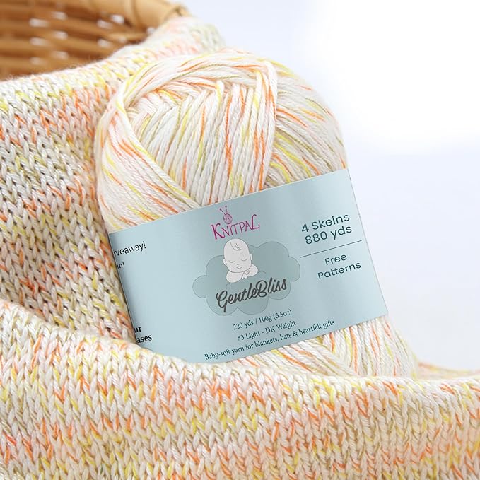 GentleBliss Soft Baby Yarn for Crocheting, 4 Skeins, 880Yds/400G, Free Patterns - Acrylic Baby Blanket Yarn for Knitting - Light Worsted 3 DK Weight - White Candy Corn