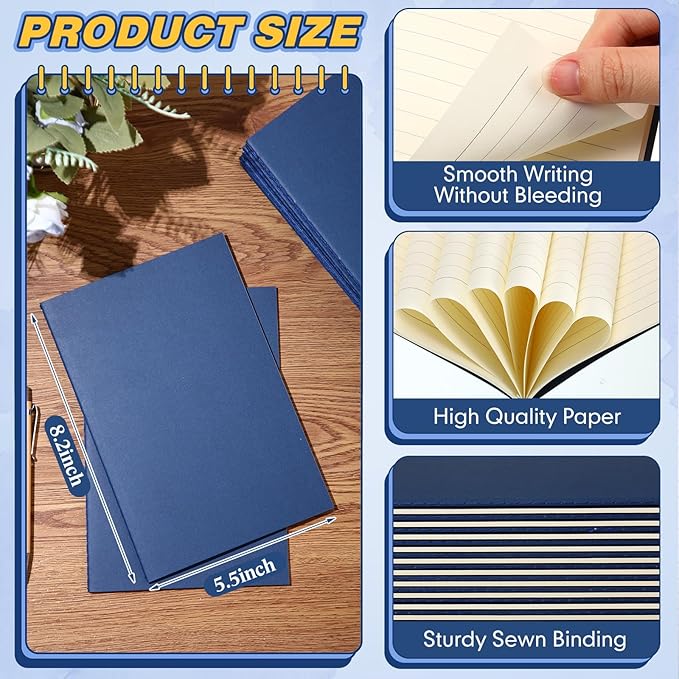 mimorou 100 pcs journals notebooks bulk - kraft softcover a5 small notebooks 5.5 inch x 8.3 inch notepads with 60 page 30 sheet for writing sketch travel office supplies(navy blue,lined)