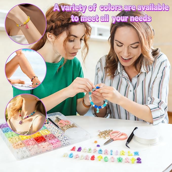 Bracelet Making Kit – 5200pcs Friendship Bracelet Kit 24 Colors Beaded Bracelet Set with Colorful Letter Beads & String for Jewelry Making, DIY Arts and Crafts Gifts, 6mm