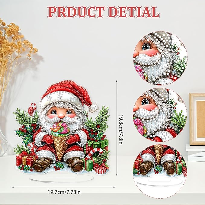 KEYIFA Diamond Painting Desktop Ornament, DIY Santa Claus Diamond Art for Adults Beginner, Christmas Gem Arts Table Decor Special Shaped Rhinestone Crafts Home Desk Decoration Gift, Double Sided