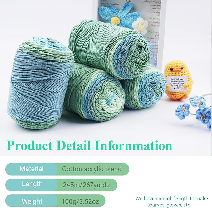 Ombre Cake Yarn for Crocheting 4PCS Gradient Yarn Cake-4x100g 45% Cotton 55% Acrylic Rainbow Cotton Yarn for Knitting,Shawls,Blankets,Scarves,Garments(Green)