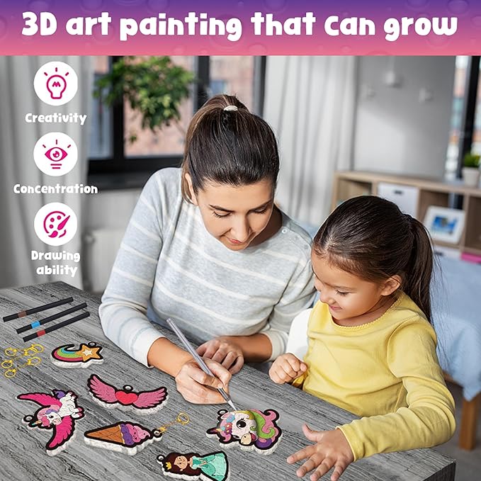 MZYTOZA 3D Art Kit Aqua Magic Puffs Princesses & Unicorns, Stocking Stuffers, 15 Mess-Free Paint by Number Craft for Kids, Christmas Gift Idea & Stocking Stuffer, Art Projects with Puff Markers