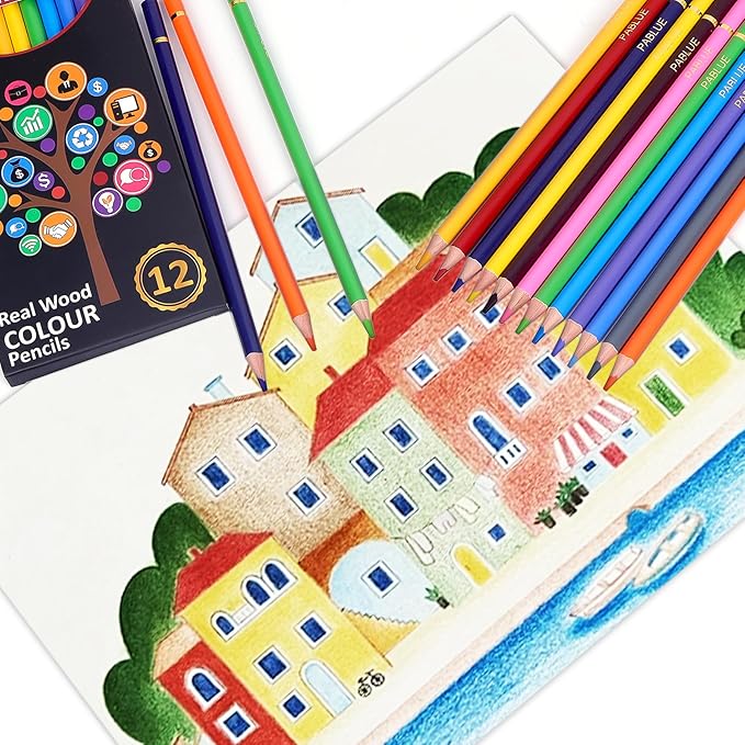 Colored Pencils, Premium Soft Core, 12 Professional Colored Pencil for Adults,school and Coloring Book, Artist Drawing Pencils with a Water Color Brush Gift for Blending, Sketching, Shading