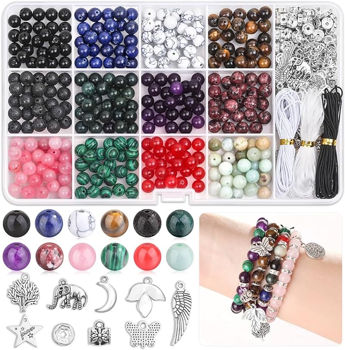 PAXCOO 473Pcs Stone Jewelry Making Kit Crystal Stone Bracelet Making Kit for Adults, Crystal Natural Healing Beads for Jewelry Making, Bracelet Making