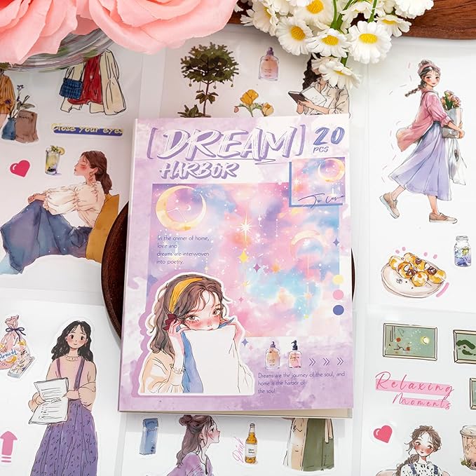 Dreamland Haven Sticker Scrapbooking Supplies for Junk Journal, 20 Sheets PET Stickers - Vintage Journaling Stickers, Ephemera Sticker Book Pre Cut(TZ-009-006)