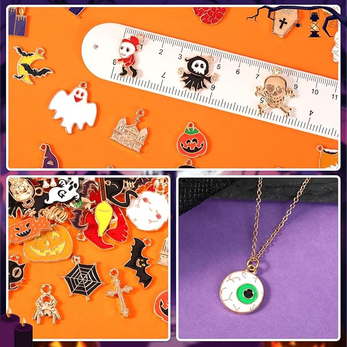 SANNIX 350Pcs Halloween Charms - Gold Enamel Pumpkin, Ghost, Skeleton, Bat, Witch for Jewelry Making Bracelets, Necklaces, Earrings, Craft Making
