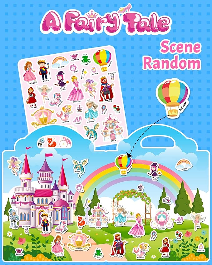walenced reusable sticker book for toddlers, stickers for kids, toddler craft activities, toddler travel toys ages 3 and up boy girl birthday gifts
