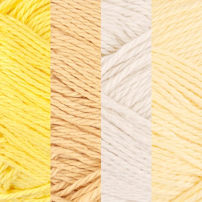 JubileeYarn Cotton Select Yarn - 50g/Skein Sport Weight - Shades of Yellow - 4 Skeins