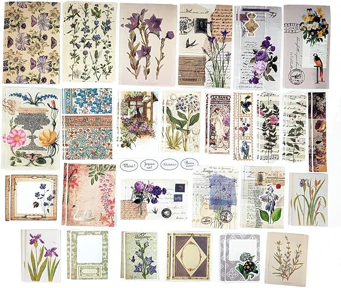 Esweny 200PCS Vintage Scrapbooking Supplies Kit, Scrapbook Sticker Paper Pack for for Planners Aesthetic Cottagecore Room Decor Wall Art Collage Album