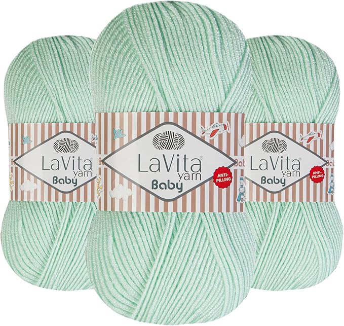 LaVita Baby Premium Anti-Pill Acrylic Yarn - 820 Yards, 3 x 3.5 oz - Warm, Airy Fiber with Silky Texture - Oeko-TEX Certified, Durable, Lightweight, Long-Lasting, Solid Pastel Colors - 3 Skeins Pack