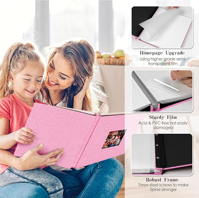 Spbapr Large Photo Album Self Adhesive 3x5 4x6 5x7 8x10 Pictures Magnetic Scrapbook 40 Blank Pages Linen Cover DIY Album with A Metal Pen