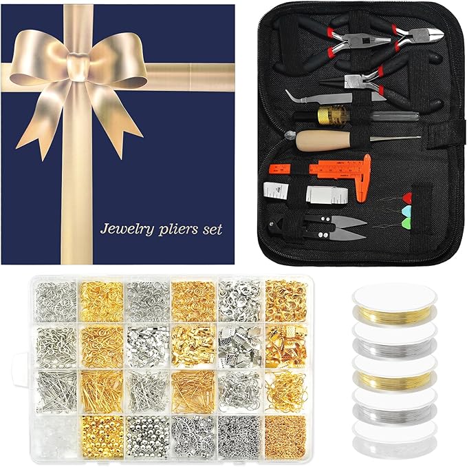 fuvooi Jewelry Repair Kit, Jewelry Making Supplies Kit Jewelry Pliers Set with Wires, Chain, Tweezers, Lobster Clasps, Jewelry Jump Rings