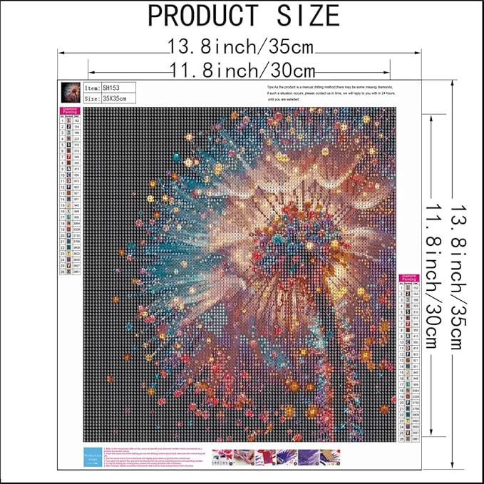 SHICERNHJ 5D Diamond Art Kits for Adults,Dandelion Full Drill Diamond Dots for Adults Beginner DIY Round Paint with Diamond Painting Kits Gem Art for Crafts Kits Adult Home Decor 14 X 14 Inch