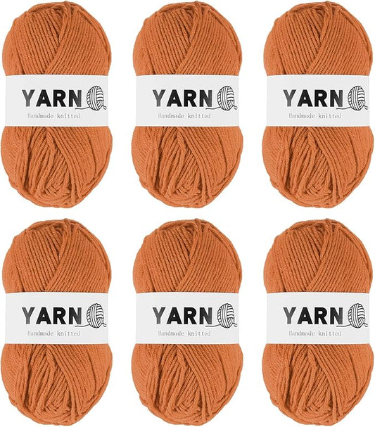 6Pcs Brown Acrylic Yarn 790 Yard 4 Ply Soft Crochet Yarns Sport Weight Yarn,[for DIY Crocheting Knitting Craft Blankets Hats]-300g