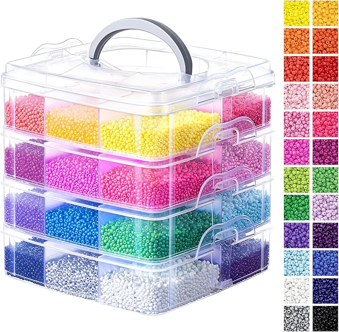 Umikk 3mm 60000pcs Glass Seed Beads Bulk, 24 Colors Small Beads Kit for Jewelry Making Bracelet Making DIY Art Craft Girls Tiny Beads Christmas Gifts (Handle Box)