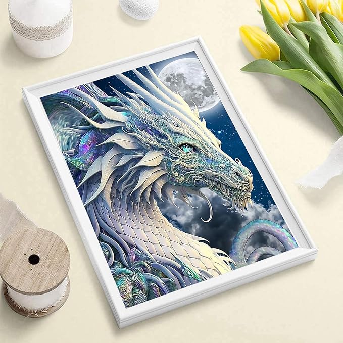 Mrnsiet Dragon Diamond Painting Kits for Adults,5D DIY Moon Diamond Art Crystal Diamond Paintings Full Round Drill, Paintings with Diamonds Gem Art for Home Wall Decor 12x16 Inch