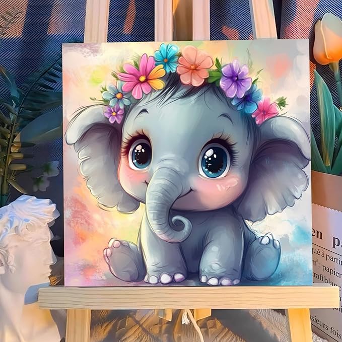 Reivworl Paint by Numbers Kit for Kids with Frame and Easel, Elephant Paint by Number for Kids Age 6-8-12, Acrylic Paint by Numbers for Gifts and Home Decor (8X8inch)