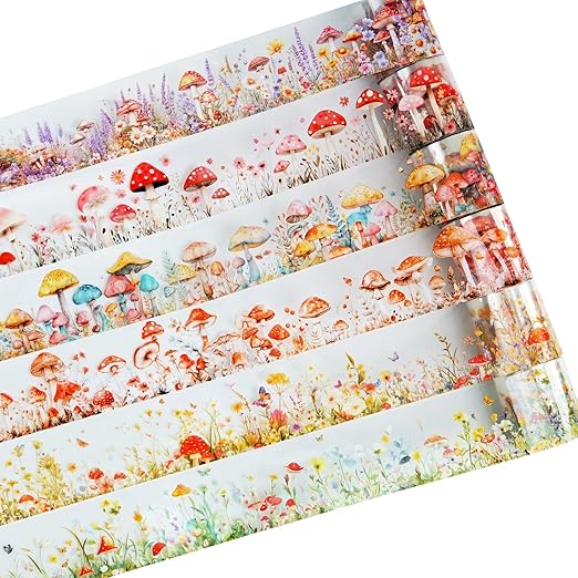 6 Rolls Whimsical Mushroom Forest PET Tape Set, Cottagecore Botanical Stickers for Journaling, Scrapbooking, DIY Crafts Supplies, 1.57"x78.7"