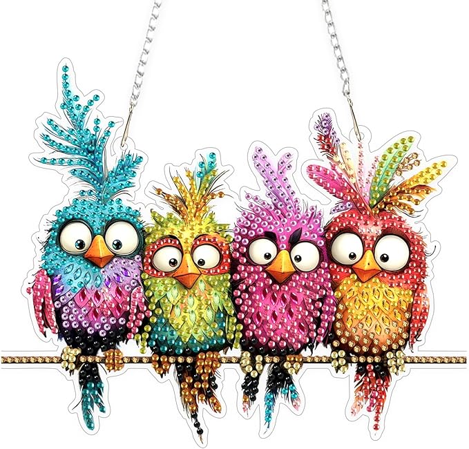 TOSTOG Hanging Diamond Art Kits for Adults, Diamond Paintings for Adults Window Pendants, Birds Diamond Art Kits Window Pendants, 5D Diamond Paintings Hanging Pendant Kit Gem Painting Wall Decor Gift