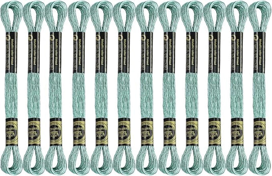 12 Skeins Embroidery Floss, Light Green Metallic Embroidery Thread Polyester Cross-Stitch Threads for Hand Embroidery String Art DIY Creation
