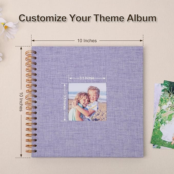 Scrapbook Photo Album 10x10 Inches 80 Pages Hardcover Kraft Paper Linen Cover Scrap Book Memory Book DIY Scrapbook Albums for Wedding Baby Boyfriend Travel Anniversary Family, Purple