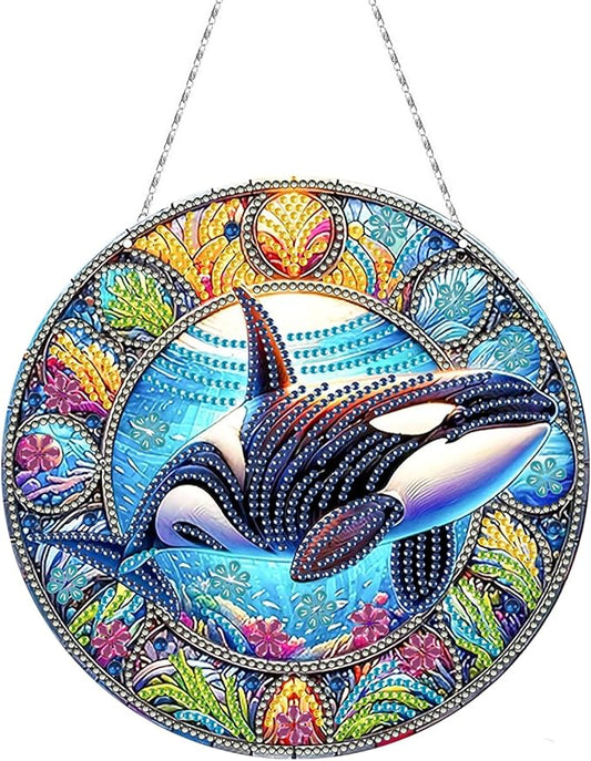 Generic DIY Hanging Diamond Pendant Special Shaped Crystal Diamond Art Painting Ornament Single Sided for Window Home Garden Wall Door Decor-Orca