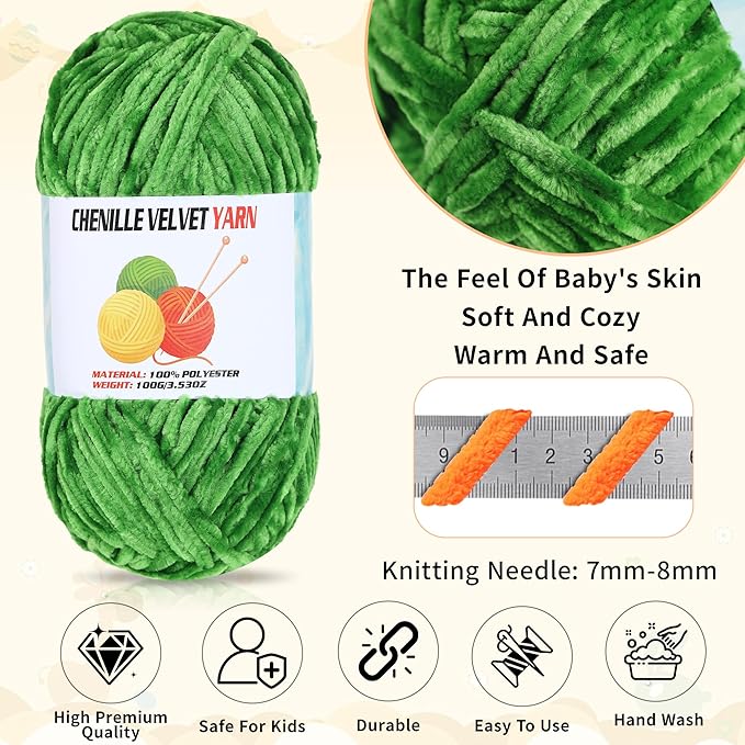 3 * 100g Velvet Chenille Chunky Yarn for Crocheting, Handcrafts Weaving Soft Chenille Yarn for Crocheting Clearance, Used for Making Baby Yarns Blanket, Clothes, Knitting Creations (Pomegranate)