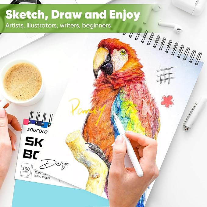 soucolor art supplies sketching kit with 100 sheets 3-color sketch book, teen girl gifts, arts and crafts for kids ages 8-12, school supplies gifts for artists adults teens girls boys kids