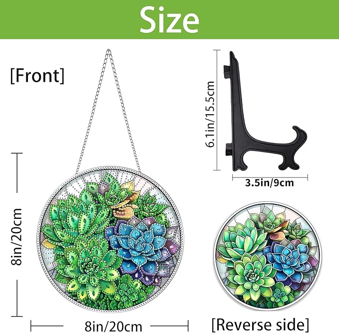 Wergund 5D DIY Succulent Diamond Art Hanging Kits, Hanging Diamond Art Plant, Acrylic Special Shaped Rhinestone, Window Hanging Pendants for Home Wall Garden Front Door Outdoor Decor Gift(Succulent)