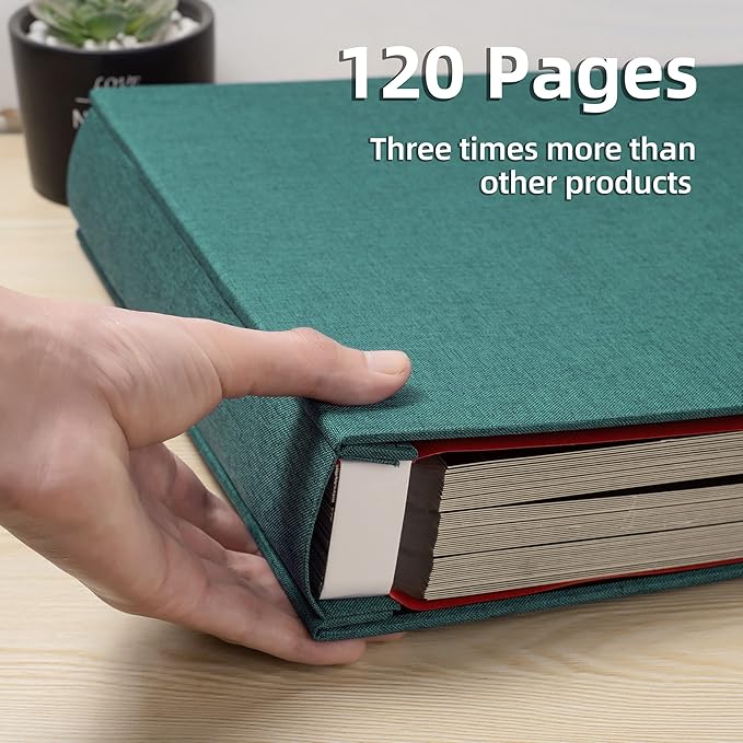 Large Photo Album Self Adhesive 4x6 5x7 3x5 8.5x11 Scrapbook Magnetic Album DIY Scrap Book Length 13 x Width 12.8 (Inches) 120 Black Sticky Pages Linen Cover DIY Photo Album(Dark Green)