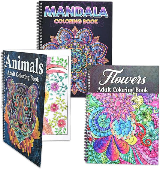 Ilyever 3 Pack Adult Stress Relief Coloring Book,60 Page Mandalas,Animal & Flower Patterns,Spiral Bound Women Coloring Books for Mindfulness & Relaxation for Christmas,Birthday&Holiday Party Gifts