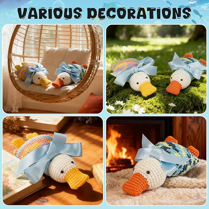 Totiro Crochet Kit for Beginners, Ducks Amigurumi Starter Kit, Easy DIY Craft Set with Step-by-Step Video Tutorials, 2 Pack Animal Crochet Pattern Learning Kit for Teens Adults Birthday Gift