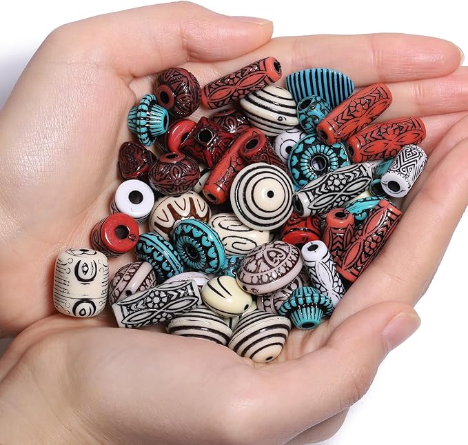 7.5 OZ Assorted Vintage Acrylic Beads for Jewelry Making, Song Xi Unique Flower Rose Czech Beads for Bracelet Earrings, Bohemia Style, Bulk, DIY Holiday Gift (240-260 PCS, Dzi Color)