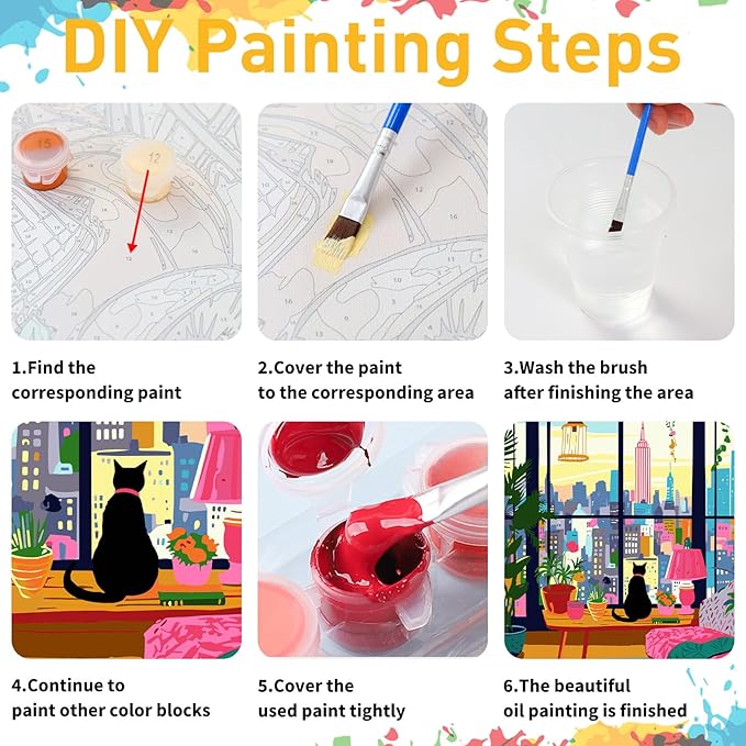Mandun Cat Paint by Numbers for Adult, Cat Paint by Numbers Kit for Adults Beginners, DIY Acrylic Painting on Canvas for Home Wall Art Decor Gift 16x20Inch