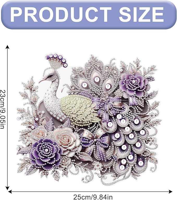 AiYuanzsh Luxury Peacock Special Shape Diamond Painting Hanging Ornament Kit for Adults, 5D Crystal Rhinestone Diamond Art Suncatcher with Floral Design for Window Wall Home Decor