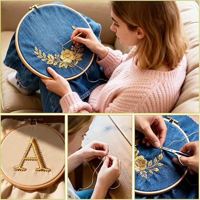 12 Skeins Metallic Embroidery Thread, Embroidery Floss Metallic Thread Glitter Threads String Cross-Stitch Threads for Sewing Making Yarn Hand Accessories(Gold+Silver)